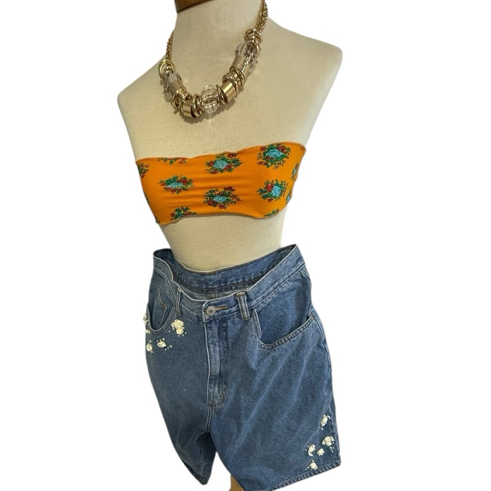 Vtg 80s Jordache Denim Shorts Womens High Waist Embellished USA Retro Relaxed‎